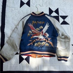 Vintage Kids Japanese Souvenir Silk Embroidered Bomber Jacket